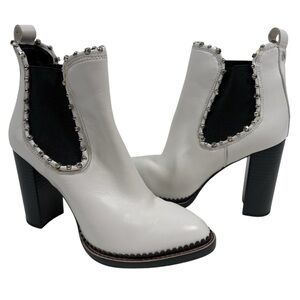 Sam Edelman Womens 7 Ankle High Heel Studded Booties Boots Leather Moto White